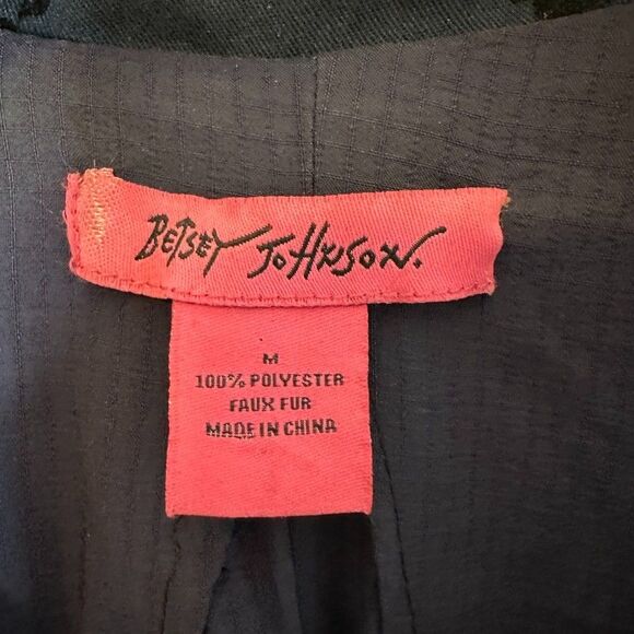 Vintage Y2K Betsey Johnson Navy Velvet Floral Trench Coat 90s Dark Academia M - Picture 5 of 9